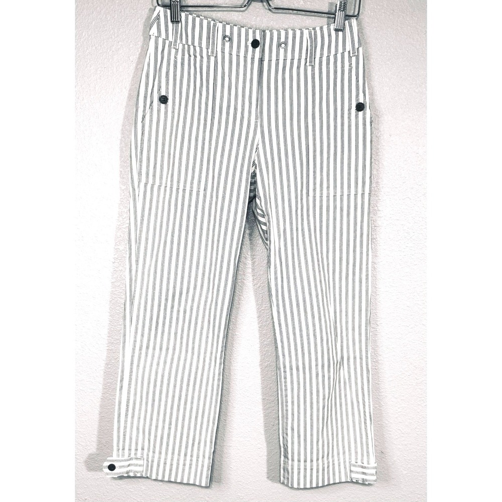 Cropped Wide Leg Striped Off-White‎ Gray Pants Jones New York Sport Women's Sz 4